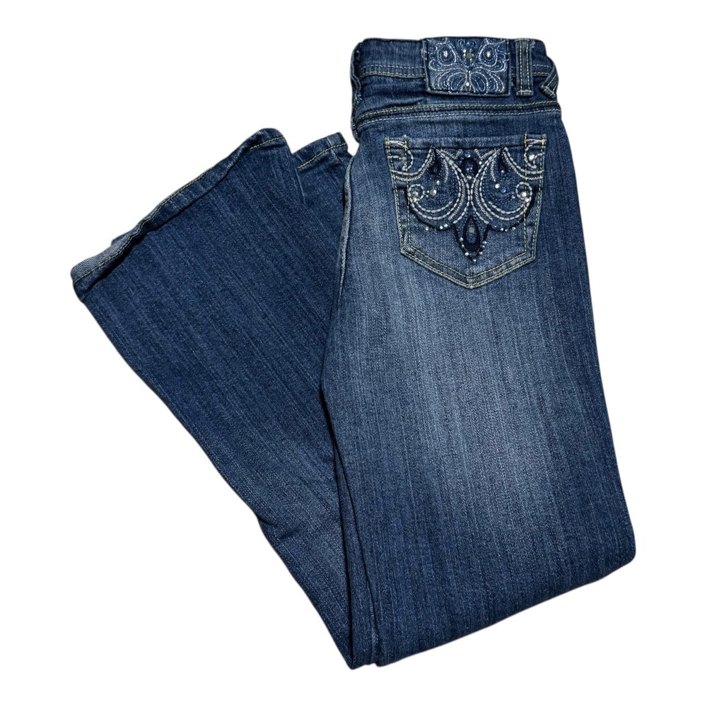 2000s Arizona Jeans Co. Rhinestone Pocket Blue‎ Jeans Girls 10 Slim (26x25 1/8)